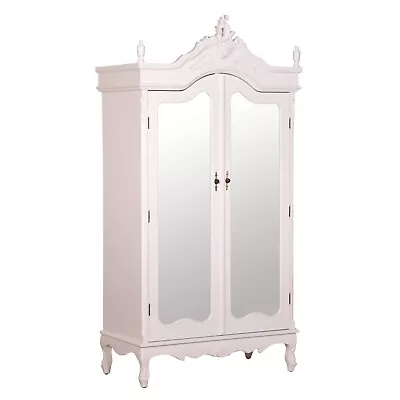 French Antique White Chateau Shabby Chic Mirrored Double Armoire Wardrobe • £844.99