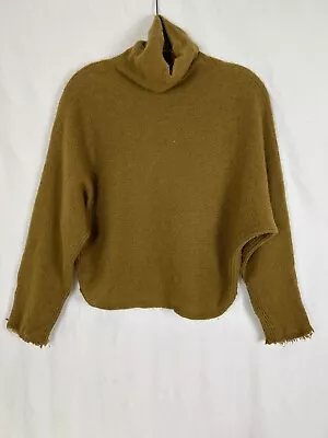 Women's Vince Mock Neck Cashmere Wool Blend Sweater Fringe Hem Crop SMALL Ochre • $24.90