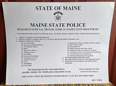 MOTOR VEHICLE Maine State Inspection Station Sign Procedure Gas Station Man Cave • $75