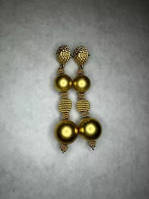 Vintage Anne Klien Beaded Drop Earrings Runway Couture Matte Gold  • $34.50