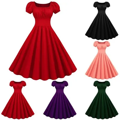 Women Vintage Retro 1950s 60s Rockabilly Evening Prom V-Neck Swing Party Dress • $44.98