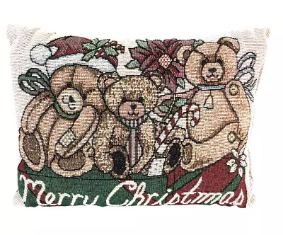 Teddy Bears Merry Christmas Tapestry Pillow Vintage Decorative Cushion Holidays • $11.99