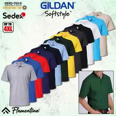 £7.39 • Buy Mens Pique Polo Shirt Work Wear Short Sleeve Cotton Top Gildan Softstyle Sports