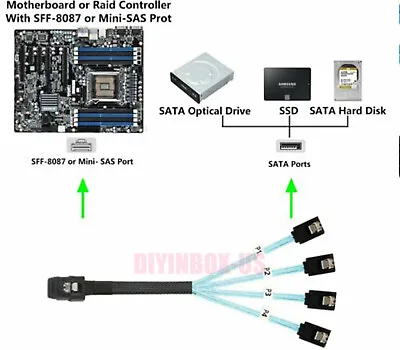 Internal Mini SAS SFF-8087 To 4X SATA Fan-Out SATA SAS Cable 0.5M US Ship • $7.98