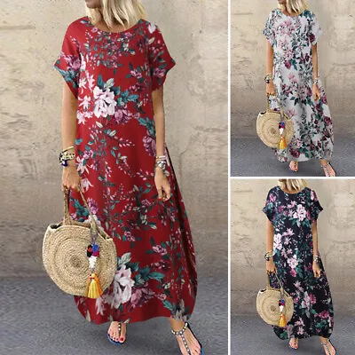 $32.87 • Buy Hawaiian Womens Summer Short Sleeve Floral Printed Bohemian Party Maxi Dress HOT