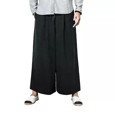 HOT Mens Casual Loose Pants Samurai Cotton Linen Wide Leg Comfortable Trousers • $32.99
