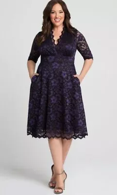 Kiyonna Dress Mon Cherie 3X Violet Noir Style Empire Waist Pockets Party • $50.99