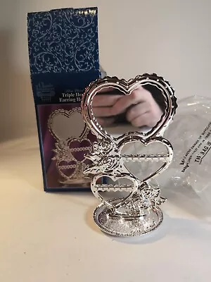 Silver Plated 6.5” Hearts & Roses Ring Jewelry Earring Holder -Free Shipping • $17.97