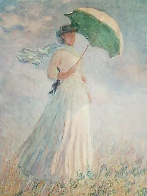 Vintage Monet Woman With Parasol Umbrella Print 18 X25  Braun Et Cie France • $49.94