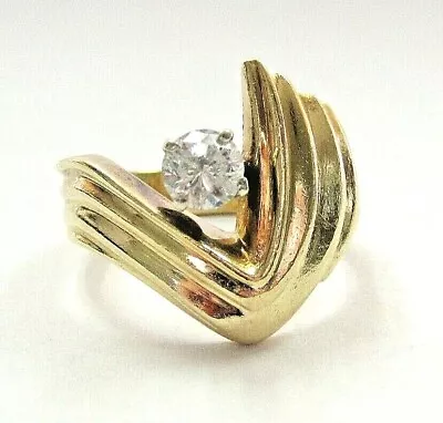 Vntg Solid 14K Yellow Gold 0.45ct Solitaire Diamond V-shape Ring Sz 6 Stunning • $899.99