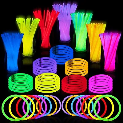 100 8'' Glow Sticks Bracelets Necklaces+Bracelet Connectors Neon 8 Colors Mix 6H • $9.99