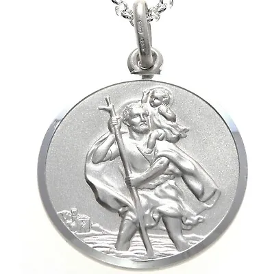 Mens Sterling Silver St Saint Christopher Pendant Necklace On 20  Chain With Box • £39.99