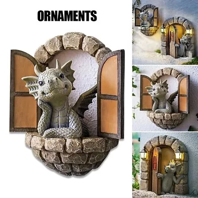 £8.22 • Buy Garden Reading Dragon Resin Statue Garden Decoration Window Wall Ornament Art UK