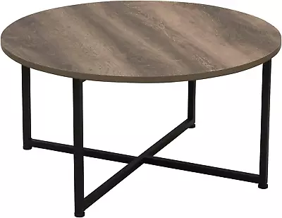 Jamestown Round Coffee Table Ashwood Rustic Wood Grain And Black Metal 31.5 X 31 • $80.99