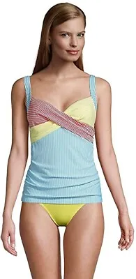 Lands' End Womens Wrap Underwire Tankini Top Bust Support Size 14 Tall $60 8B235 • $25.49