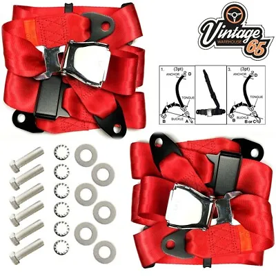 Classic Volkswagen Red Chrome Buckle 3 Point Adjustable Static Seat Belts Pair • $445.20