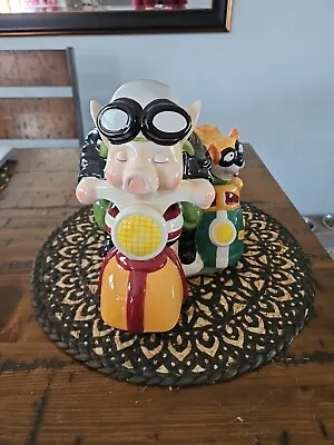 Holiday Time Pig Road Hog Cookie Jar Motorcycle W/ French Bulldog In Side Car 9  • $69.99