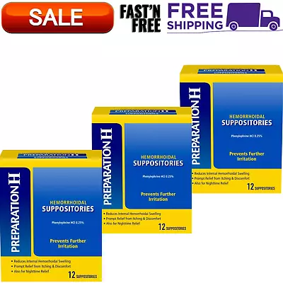 ( Pack Of 3 ) Preparation H Hemorrhoid Suppositories 12 Count Exp 05/25 • $33.99