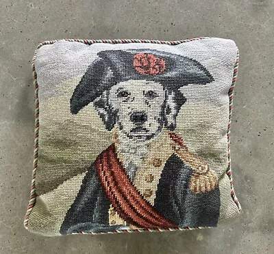 Vintage Military Dalmatian Dog Needlepoint Pillow Wool And Velvet VGUC 14” X 14” • $54.99