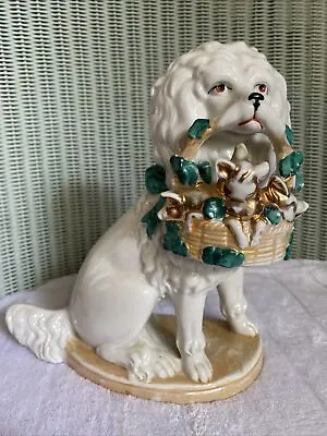£17 • Buy Antique German Poodle Dog Ornament Carrying Basket Of Pigs Stamped Germany 952