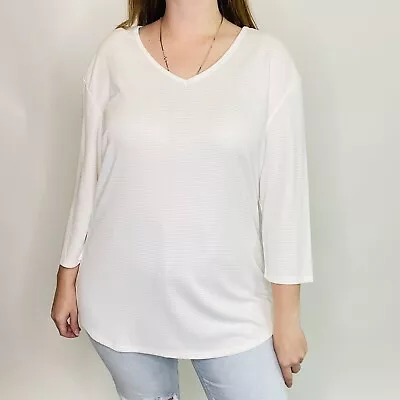 Seg’ments Essentials For Women White Textured V-Neck 3/4th Sleeve T-Shirt XL • $11