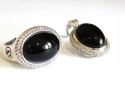 David Yurman Oval Cabochon Black Onyx Diamond Ice Ring • $899.99