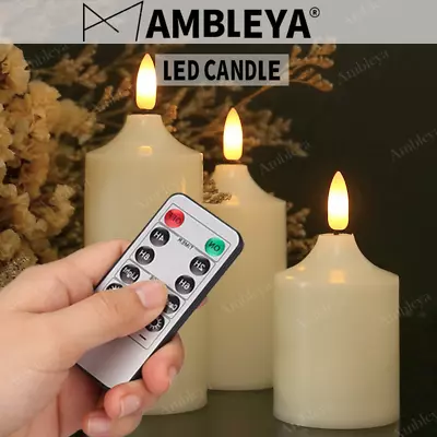 3PCS Flicker Flameless LED Pillar Candles Battery Operated Timer Remote Control • $11.89