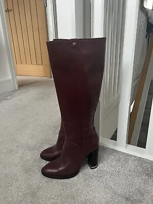 £23 • Buy Kurt Geiger Boots Size 4 Knee High Burgundy Tan