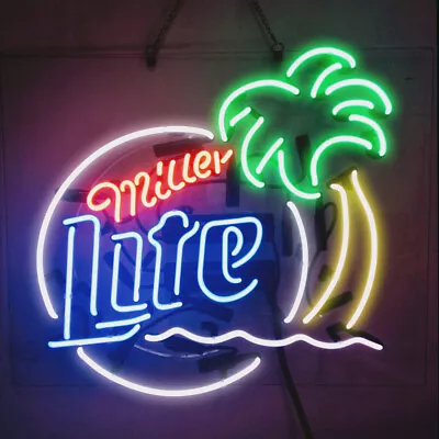 Miller Lite Palm Tree Beer Neon Sign For Home Bar Man Cave Store Restauran 19x15 • $122