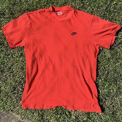 VTG Nike T Shirt Perforated Mesh Single Stitch 80s 90s Distressed Coral Red L XL • $30