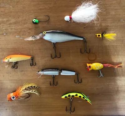 Vintage Lot Of 10 Variety Fishing Lures - Fred Arbogast Jitterbug - Hula Popper • $10