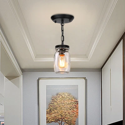 $38.99 • Buy Farmhouse Glass Mason Jar Light Fixture, 1 Light Kitchen Island Pendant Light