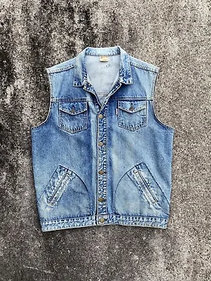 Vintage Blues Union Denim Vest XL 1970s Hippie Biker Grunge Western • $109