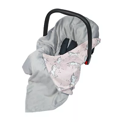 New Grey Pink Unicorns Baby Wrap Car Seat Blanket Wrap Cover Cosytoes 100x100cm • £19.99