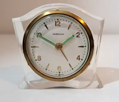 Vintage Lucite Alarm Clock By Marksman Mechanical Mid Century Clear • £15