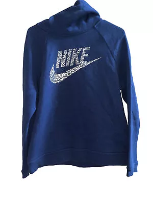 Nike Rally Metallic Funnel Neck Hoodie Sweatshirt Mens Small Graphic Swoosh Blue • $15.99