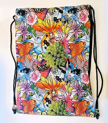 Drawstring Bag Ed Hardy Style Koi Fish Backpack Tattoo Art Travel Bag 12  X 16  • $14.79