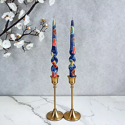 Blue Magic Painted Taper Candle Sticks 9.3  Unscented Twisted Dinner Candle 2PCS • $19.99