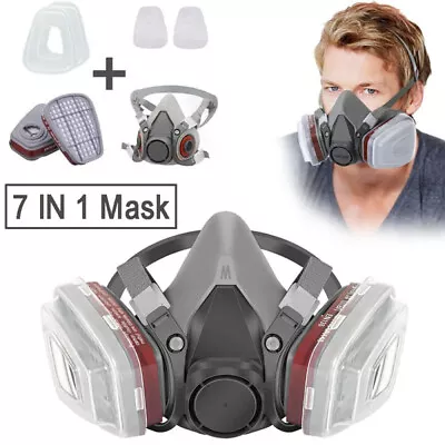 7 IN 1 Gas Mask Half Face Respirator Paint Spray Chemical Facepiece Safety 6200 • £7.47