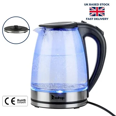 Electric Kettle 220V 2000W 1.8L LED 7 Colors  360 Cordless Glass Kettle UK Plug • £16.59