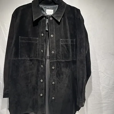 Moda International Black 100%  Leather Button Up Jacket Sz S Long • $31.28