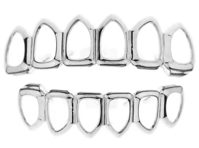 Custom Fit 6 Open Face Silver Plated Mouth Teeth Grills Grillz Set Mold At Home • $14.99