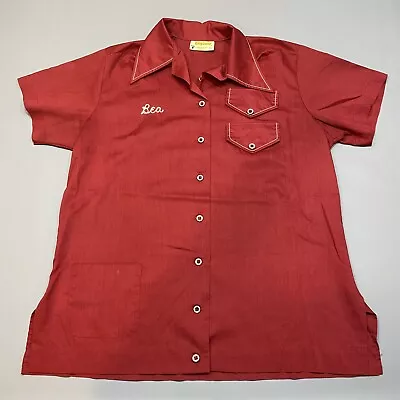 Vintage 70s  Women’s King Louis Chain Stitch Bowling Shirt L Red • $89.99