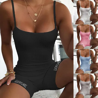 Women Sports Yoga Jumpsuit Sleeveless Romper Leotard Gym Fitness Shorts Bodysuit • £8.99