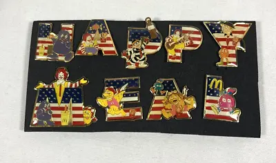 2001 Mcdonald's Set Of 9 Pins Letters Spells Happy Meal With Characters Usa Flag • $150