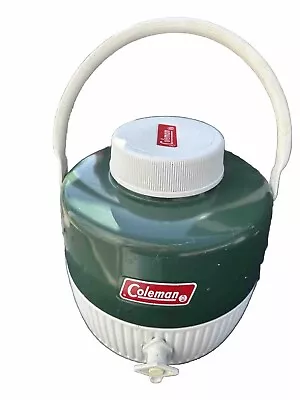 Vintage Coleman Green & White 1 Gallon Water Cooler Jug With Cup 1974 • $16.19