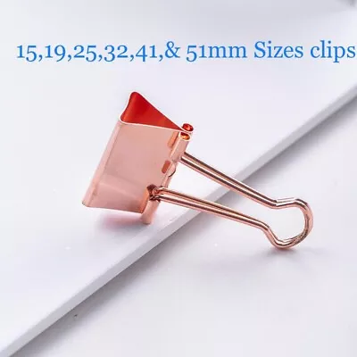 £0.99 • Buy 15 19,25,32,41,51mm ROSE GOLD Metal BINDER FOLD BACK BULLDOG CLIPS PLANNER CLIPS