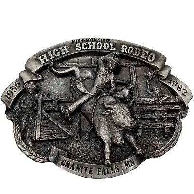 Bull Rider Rodeo Belt Buckle Minnesota High School Vintage 1982 Granite Falls MN • $51.99