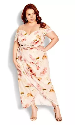 City Chic Ladies Rose Petal Maxi Dress Size 18 Medium Colour Rose Petal Floral • $39.99