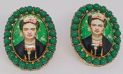 Frida Kahlo Bead Stud Earrings Mexican Artist Jewelry Green Art NEW • $14.63